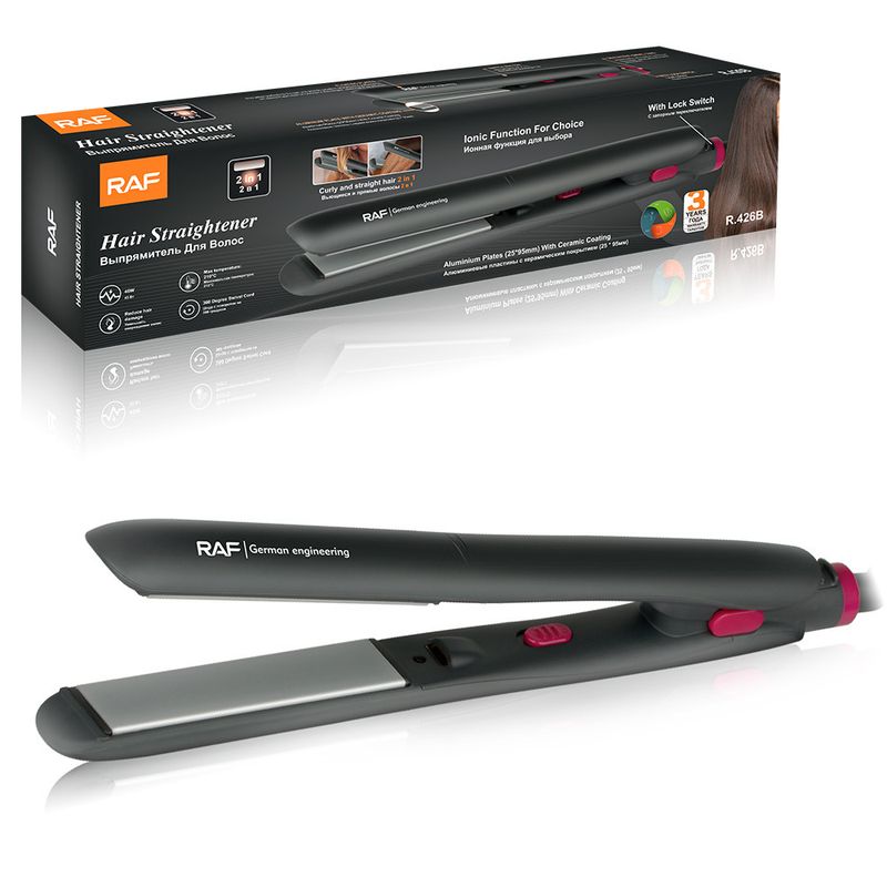 RAF Hair Straightener With LCD Display, Portable Curling Wand With Ceramic Plates For Volumizing And Styling, Negative Ion Technology_voghion.com