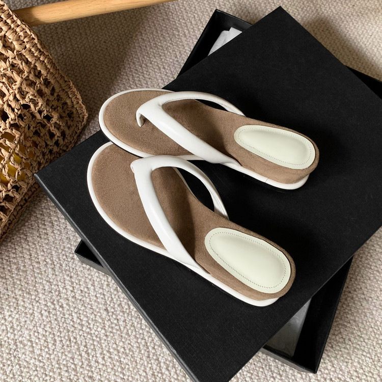 Sheepskin ~ 4Cm Height Increase Women's Flip-Flops Summer Outdoor Beach Thick Sole Wedge Toe Clip Sandals_voghion.com