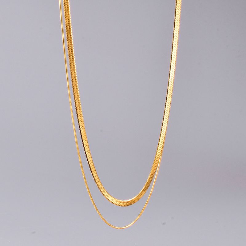 Collier court en acier inoxydable pour femme, chaîne de clavicule double couche en os de serpent, tendance et tendance, L163_voghion.com