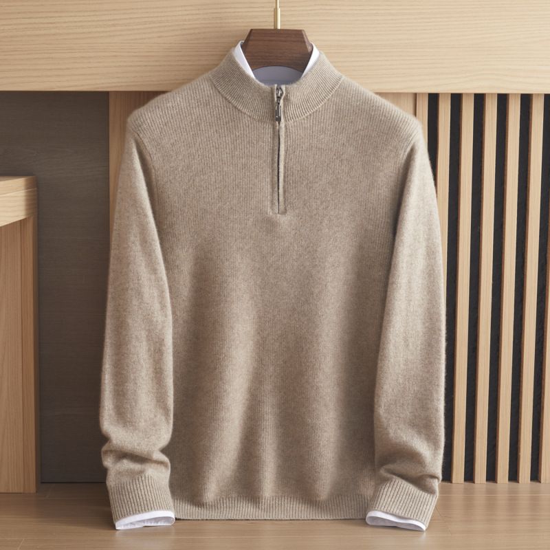 Autumn Winter New 100 Pure Cashmere Men's Thick Sweater With Loose And Slimming Top Ide, Casual Half Zipper_voghion.com