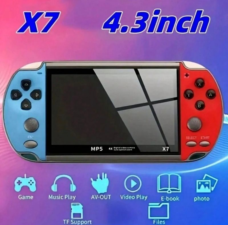 X7 Handheld-Spielekonsole, 4,3-Zoll-Handheld-High-Definition-Bildschirm mit klarem Video, integriert in viele Arcade-Spiele, Retro-Spiele_voghion.com