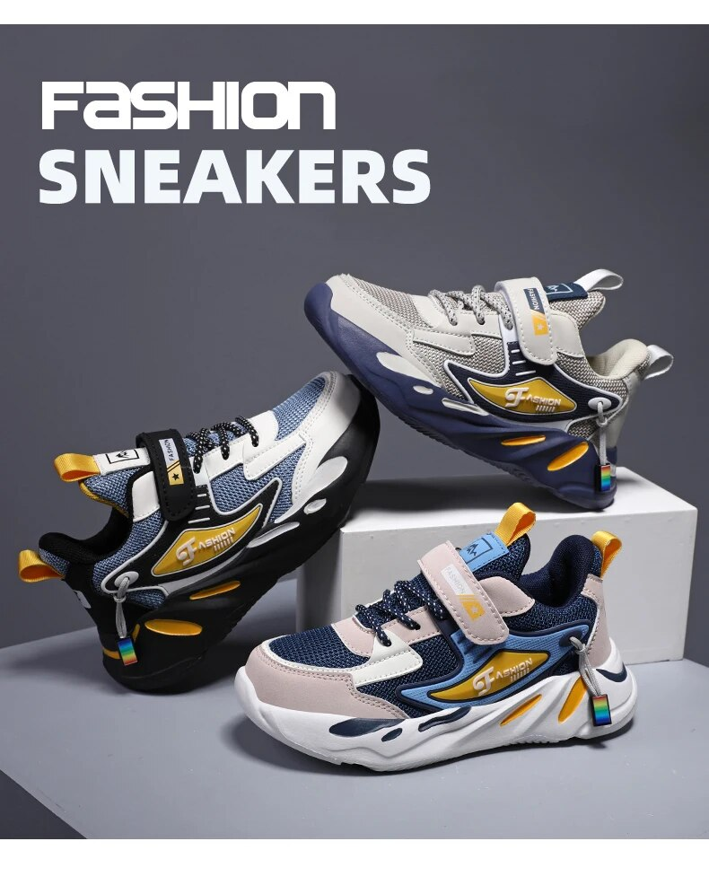 Kid Sneakers Sport For Boys Fashion Leather Children Breathable Mesh Comfort Casual Walking Outdoor Running Shoes_voghion.com