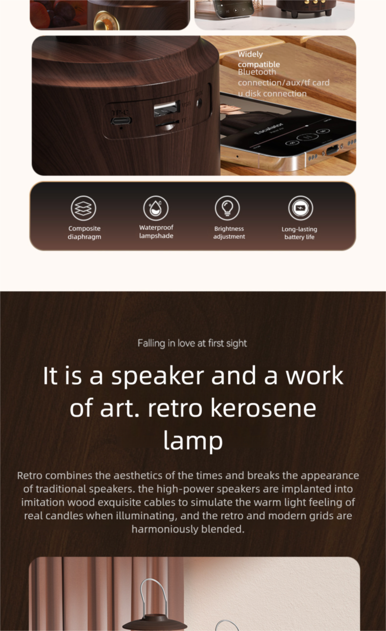 New Kerosene Lamp Bluetooth Outdoor Portable Flame Speaker Camping Atmosphere Desktop Night Light Speaker_voghion.com