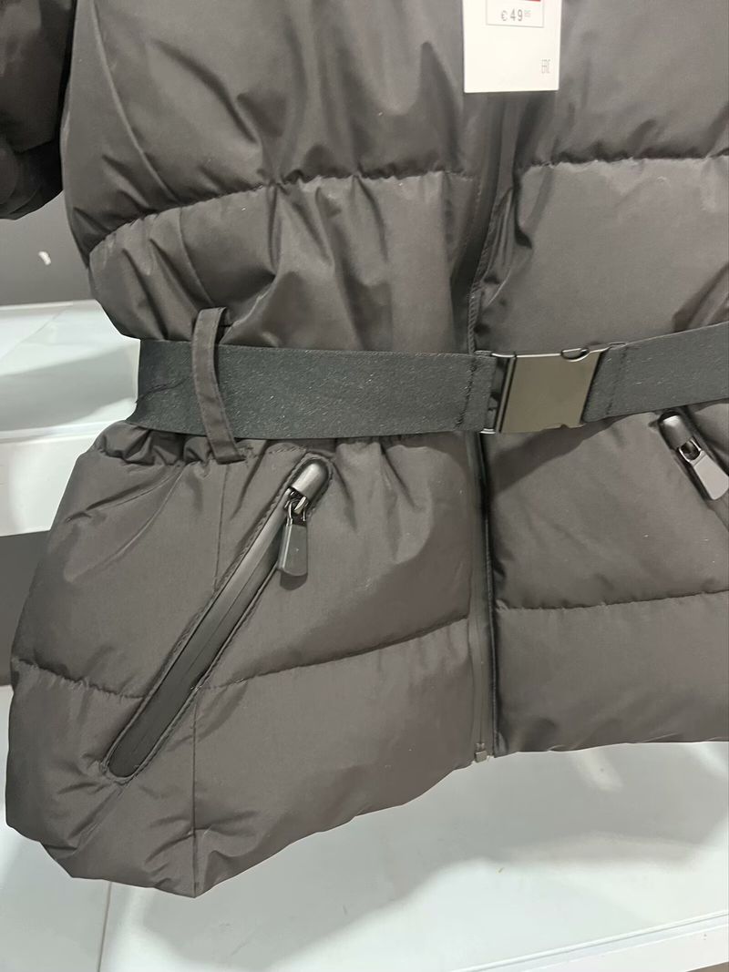 Stijlvolle, nauwsluitende pufferjas voor dames, voor skiën en streetwear - lichtgewicht en warme winterjas met riem (zwart/blauw/grijs/geruit)_voghion.com
