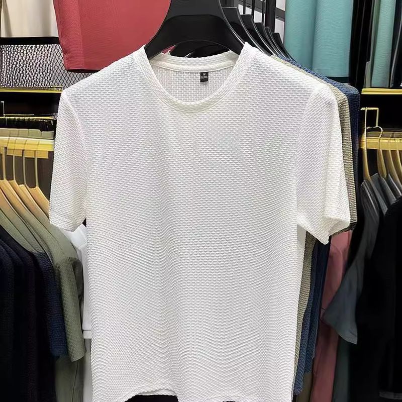 2023 New Elastic Bamboo Mesh Ice Silk For Men Short Sleeved Round Neck Half Sleeved Bottom Shirt Summer Men's T-shirt_voghion.com