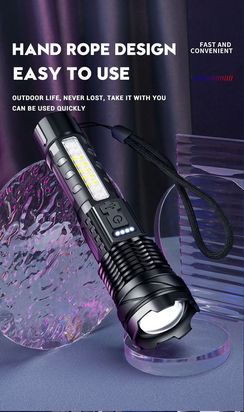 Ny stærk lyspatruljecamping, USB-opladning til udendørs fotos, klar laserlommelygte med COB_voghion.com