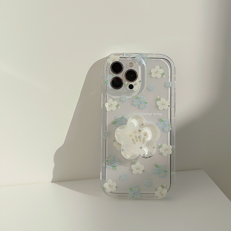 Floral shell is suitable for iphone1315promax mobile phone case 11 quicksand bracket 12 transparent 14 small fresh_voghion.com