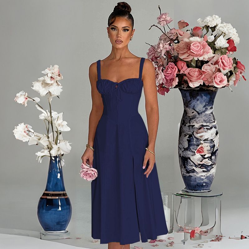 Rochie de primăvară și vară europeană și americană, la modă, casual, cu dantelă, slim fit, cu fante, high end, pentru femei_voghion.com