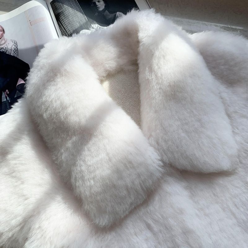 Cappotto di lusso in montone Toca da donna - Giacca lunga foderata in pile di peluche con morbida pelle, elegante e comodo capospalla invernale (bianco, tè al latte, nero)_voghion.com