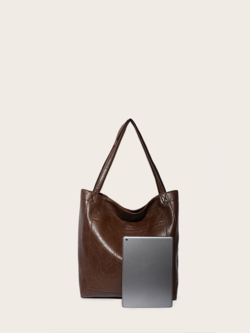 Pocket Women's Soft Handheld One Shoulder Oil and Wax Leather Large Capacity Fashion New Tote Bag_voghion.com