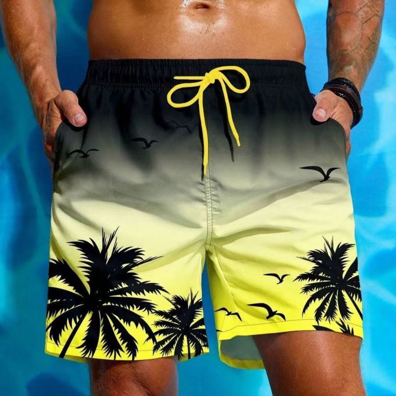 Plant Pattern Beach Men Coconut Tree 3D Printed Swimming Trunks Summer Hawaiian Shorts Loose Boardshorts_voghion.com