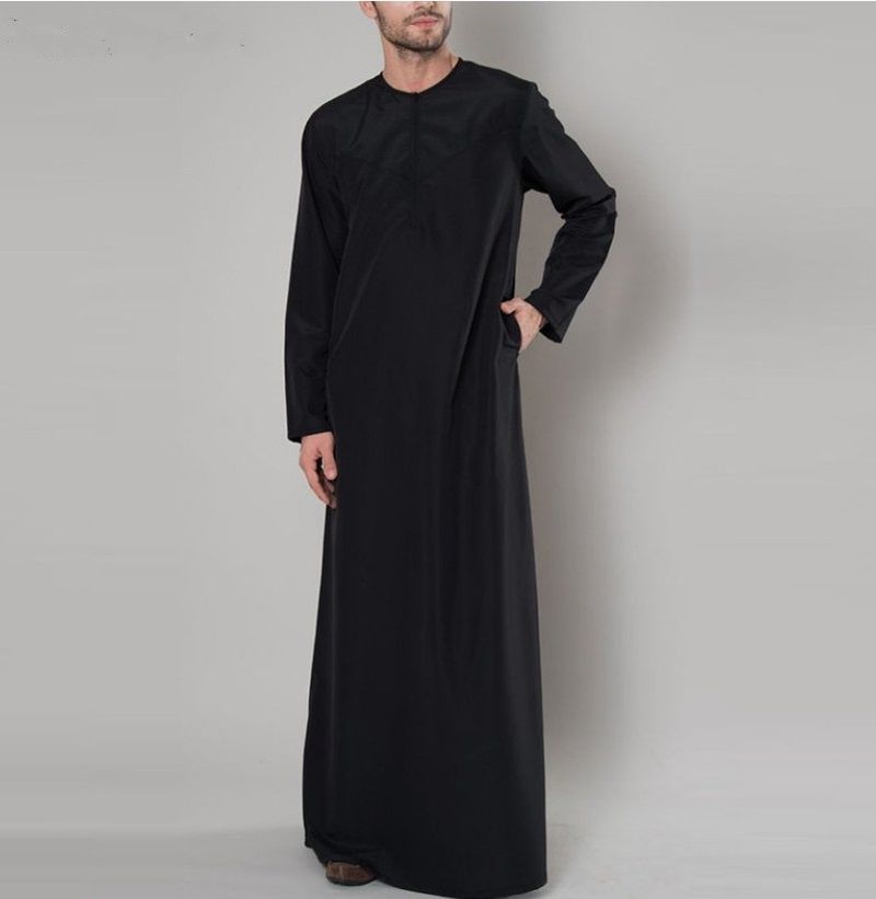2025 Muslim Men Jubba Thobe Fixed Button Kimono Middle Robe Saudi Muslim Man Shirt Stand Collar Islamic Arab Kaftan Men Abayas_voghion.com