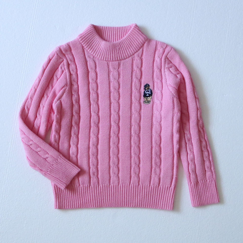 Autumn And Winter Children's Pullover Bear Male Male Medium Children Solid Color Lines Warm Round Collar Long Sleeves_voghion.com