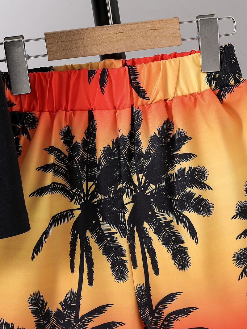 Mutter & Kinder kinder set cartoon coconut baum muster einfache junge kurzarm shorts zwei-stück mode_voghion.com