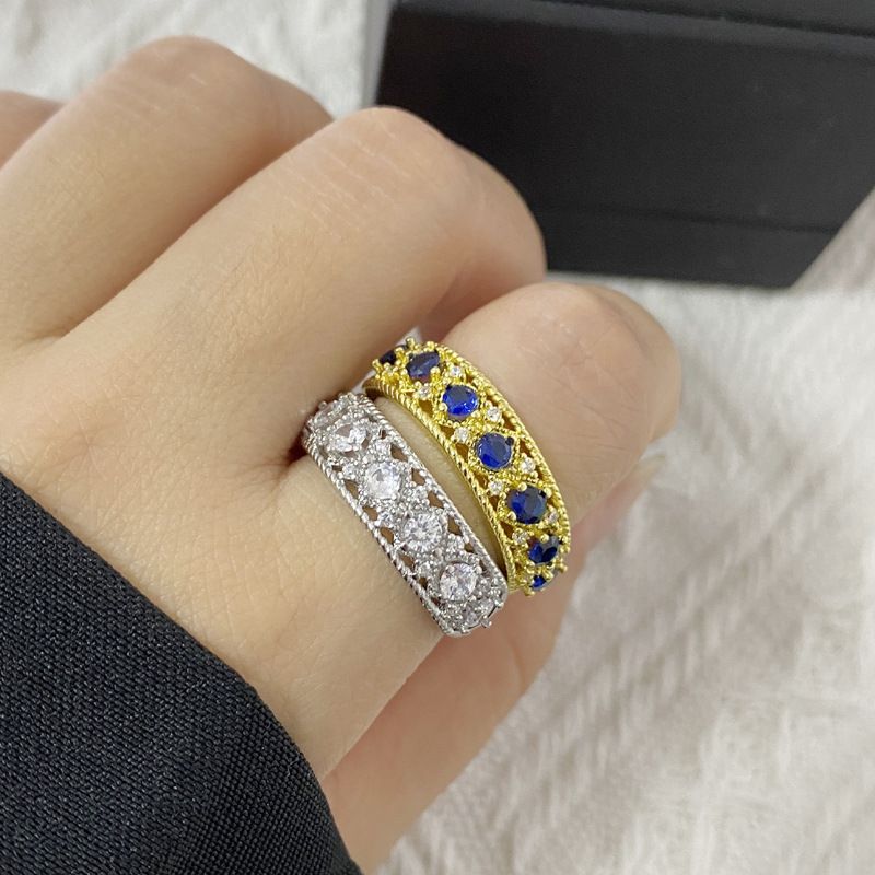 Versa French Western Region Lace Set Women's Blue Spinal Crystal High Carbon Diamond INS Couple Opening Ring_voghion.com