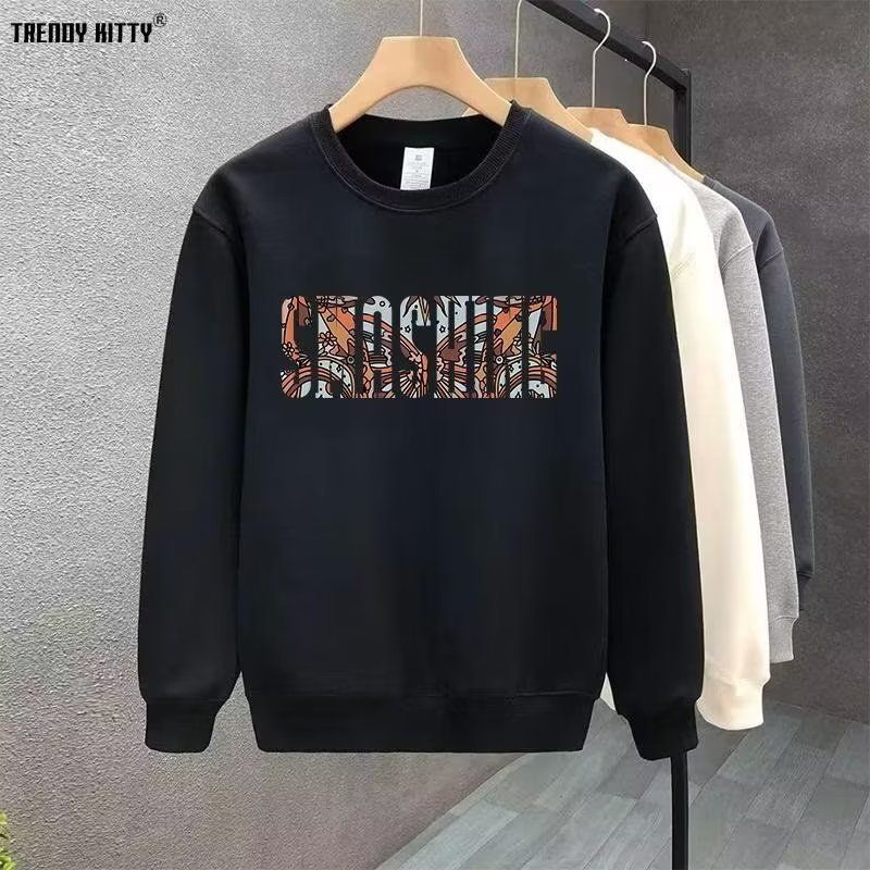 Men's Clothing Crewneck Sweat Men's Loose Design Sense Smiley Print American Style Retro Instagram Style Fashionable Brand Top for Spring and Autumn_voghion.com
