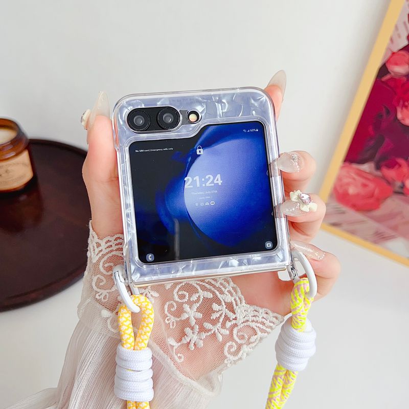 For Samsung Galaxy Z Flip 3 4 5 6 5G Crystal Shell Colorful Chain Wrist Phone Case Cover_voghion.com
