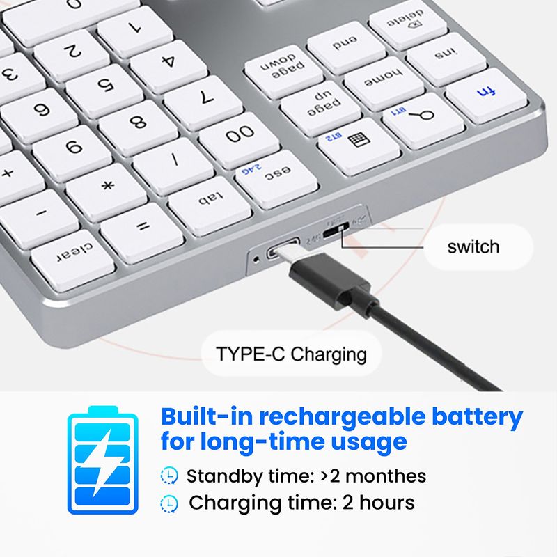35 Keys Dual Bluetooth Number 2.4G Wireless Pad Thin Rechargeable Keypad For PC IOS Android Windows Digital Keyboard_voghion.com