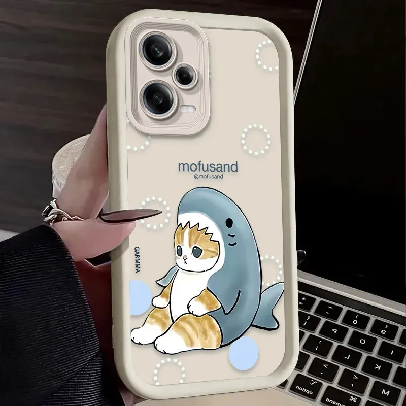 Funny Mofusand Shark Cat Phone Case For Xiaomi Redmi Note 13 12 11 Pro Plus 4G 5G 12S 11S 10S 10 9 9S Redmi 14C 13C 12C A3 12_voghion.com