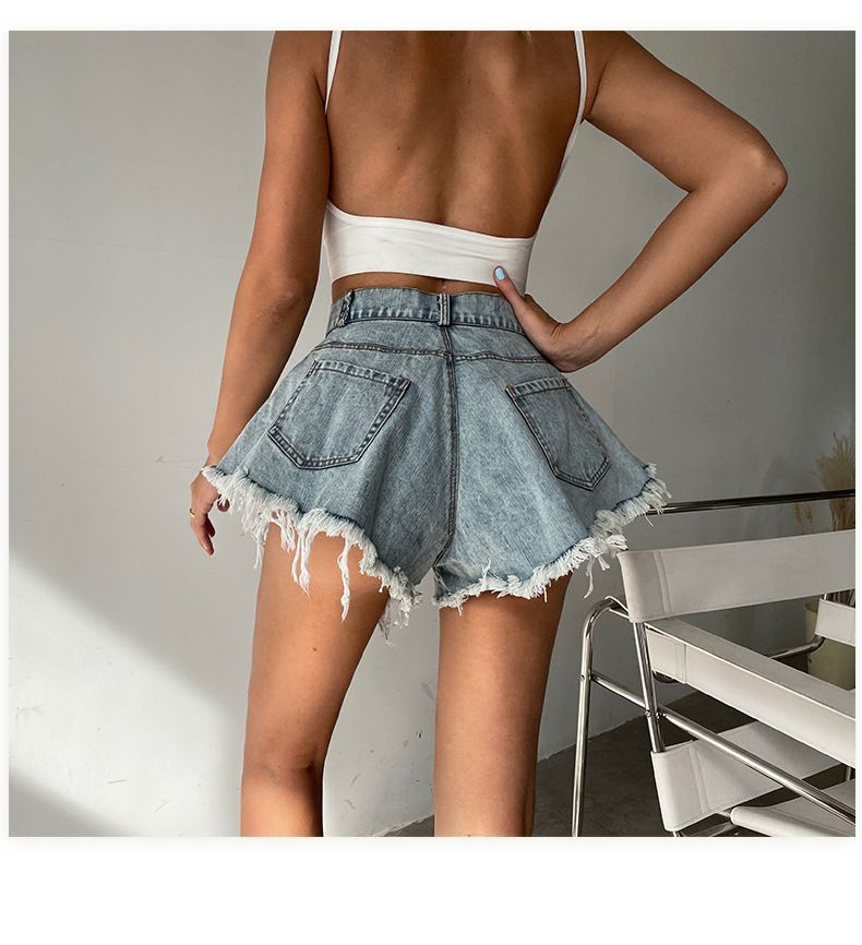 Women's Distressed Denim Shorts - High Waisted Ripped Jeans With Frayed Hem Trendy Loose Fit Summer Fashion_voghion.com