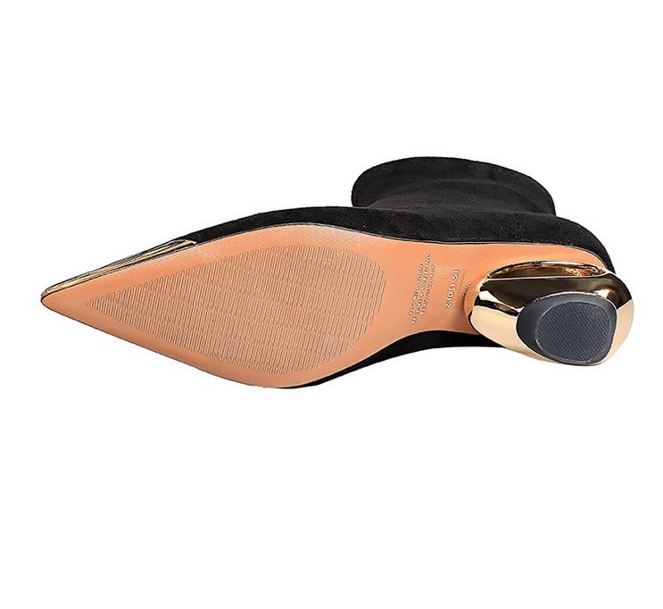335-1 Stile Stivaletti da donna in pelle scamosciata con tacco a spillo e punta in metallo, stile banchetto leggero e lussuoso, corti_voghion.com