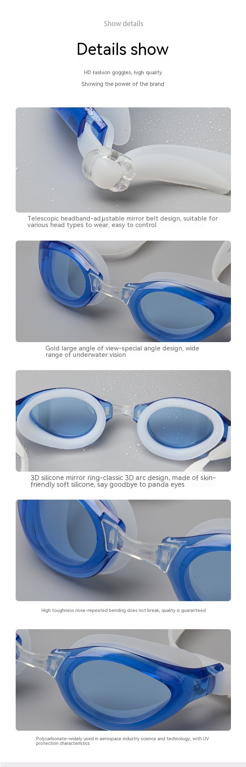 Swimming made of silicone waterproond anti fog goggles, colorful polarized electroplated high-definition adult_voghion.com