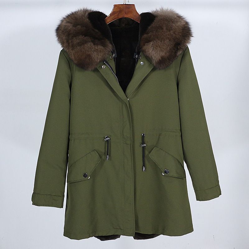 Haină de blană de vulpe medie și lungă pentru femei, cu căptușeală detașabilă de iarnă, pentru îmbrăcăminte_voghion.com