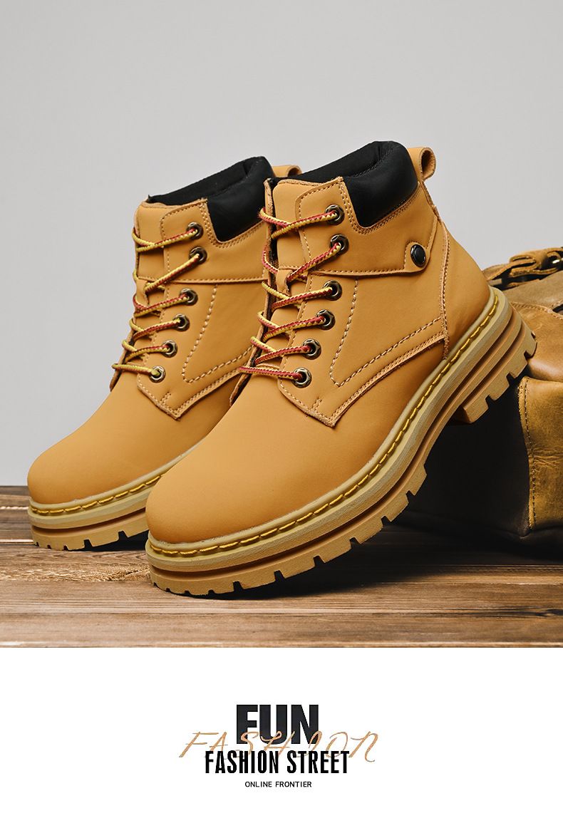 Men's Waterproof Leather Work Boots - High Top Rugged Outdoor Boots For Men, Durable & Comfortable Casual Boots For All Seasons_voghion.com
