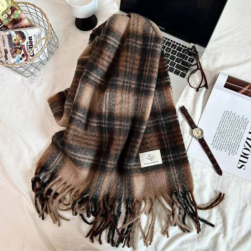 2024 Neuer Mirad Premium-Schal mit Karomuster für Damen im Winter, koreanische Ausgabe, doppelt verwendbar, dicker, warmer Schal_voghion.com