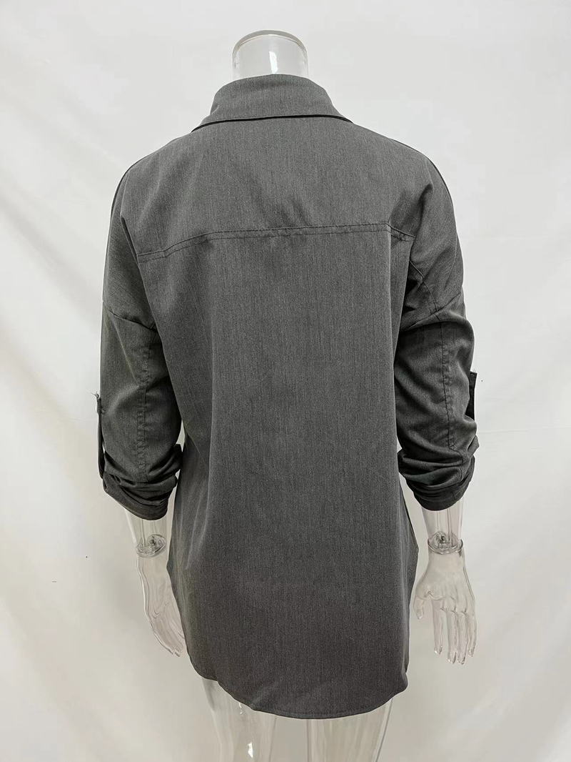 Camicia in denim da donna, camicia da cappotto casual all-match a maniche lunghe con doppia tasca ampia_voghion.com