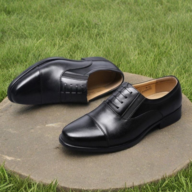 Formal Comfortable Men's Three-Joint Business Black Security Three-Section Head Wedding Cowhide Workwear Professional_voghion.com