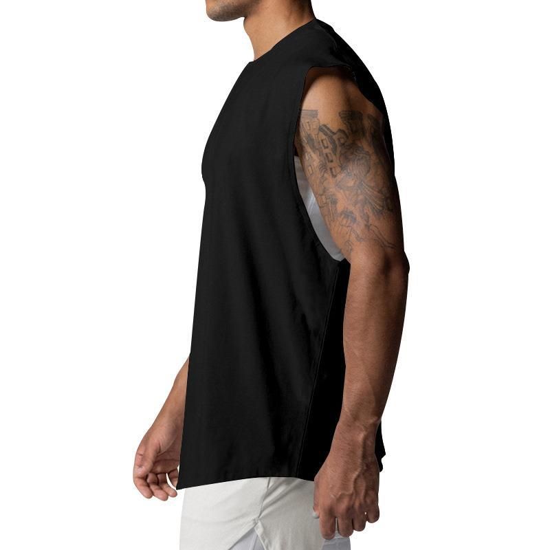 „Ärmelloses Herren-T-Shirt für den Sommer, Rundhalsausschnitt, lockere Passform, lässiges Oberteil für Fitnessstudio und Streetwear (Weiß, Schwarz, Marineblau, Armeegrün, Grau)“_voghion.com