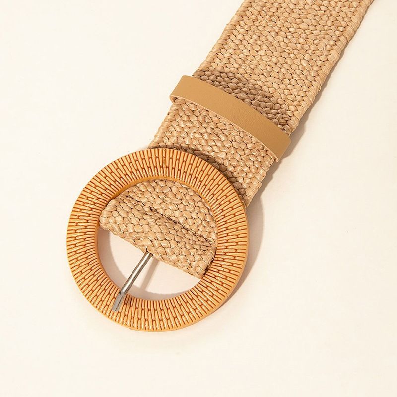 Boho-Strohgürtel mit runder Schnalle, vielseitiges Accessoire für Kleider und Blusen, handgefertigt._voghion.com