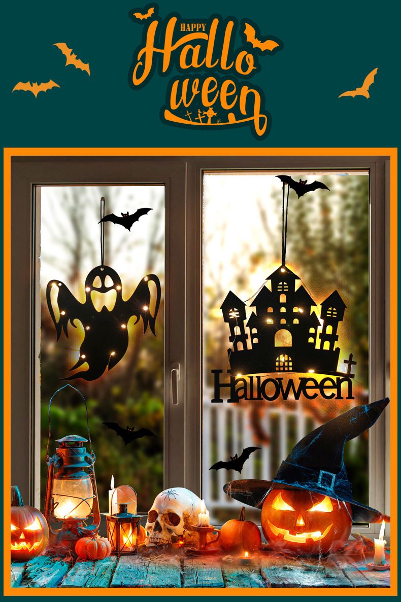 Décoration lumineuse d'Halloween, accessoires de fête de citrouille d'Halloween, ornements suspendus de fête d'Halloween, toile d'araignée_voghion.com