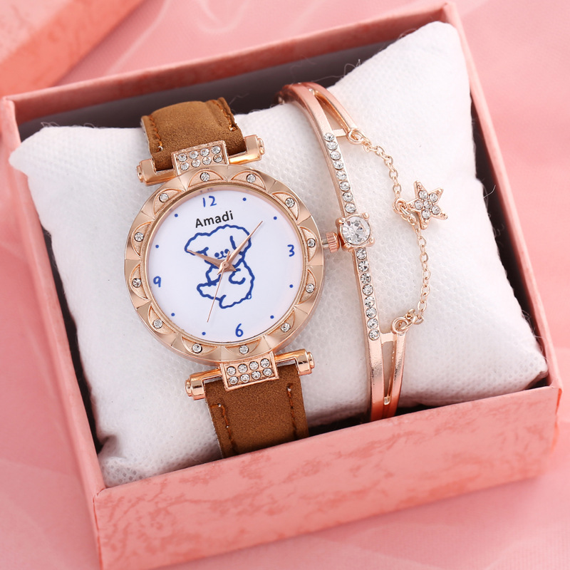 2024 2024 Amadi New Cute Bear Simple Cute Watch+bracelet Gift Box Women's Fashion Quartz Watch_voghion.com