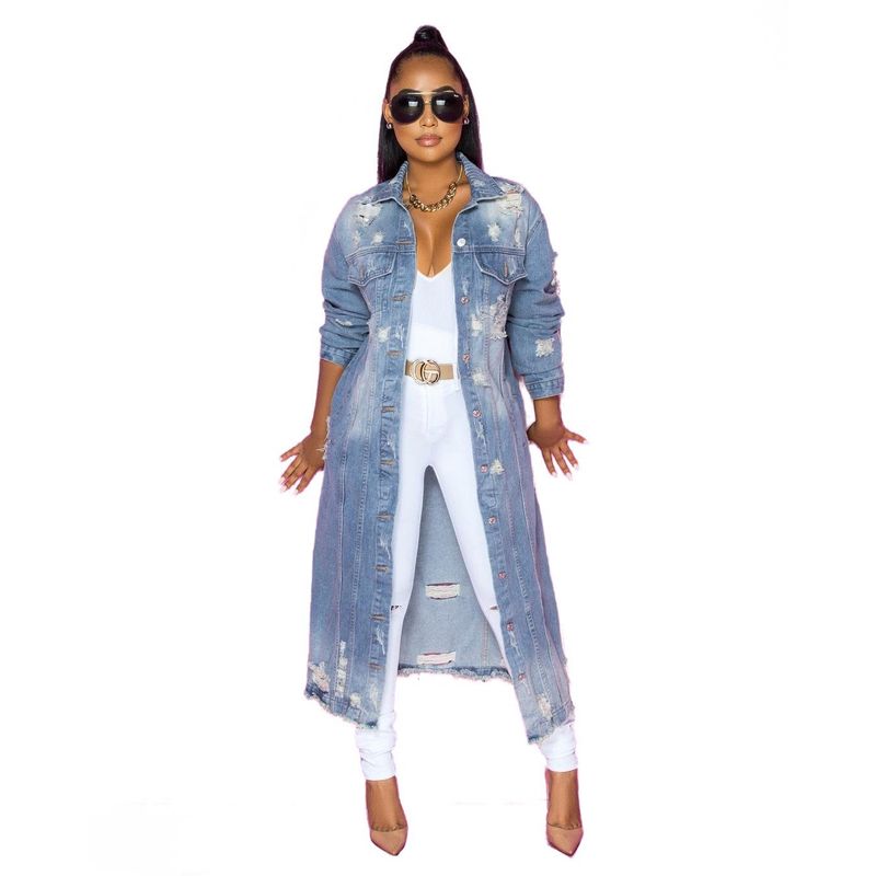 Langer Damen-Jeans-Trenchcoat mit Used-Details – Stylische Herbst-/Winterjacke in Blau, Dunkelblau & Hellblau – Größen S-XXL_voghion.com