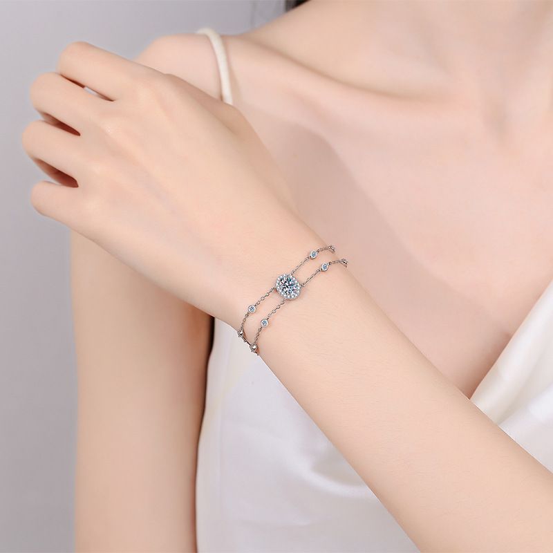 New Deyi Pure Silver Plating PT950 Gold Blue Elliptical Bag Double Chain Mosang Stone Bracelet Personalized Trend_voghion.com