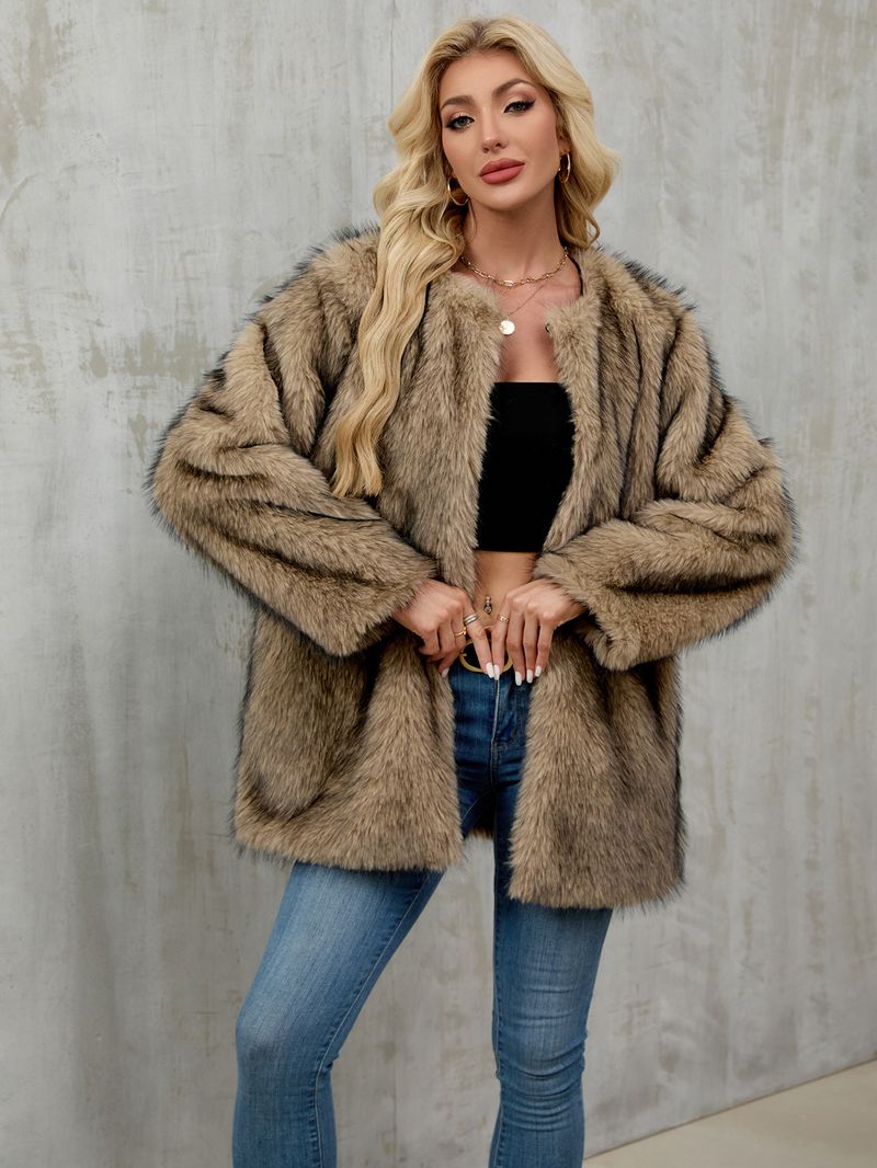 Women's Faux Fur Coat Winter Warm Fluffy Cardigan Jacket Oversized Outerwear For Casual & Office_voghion.com