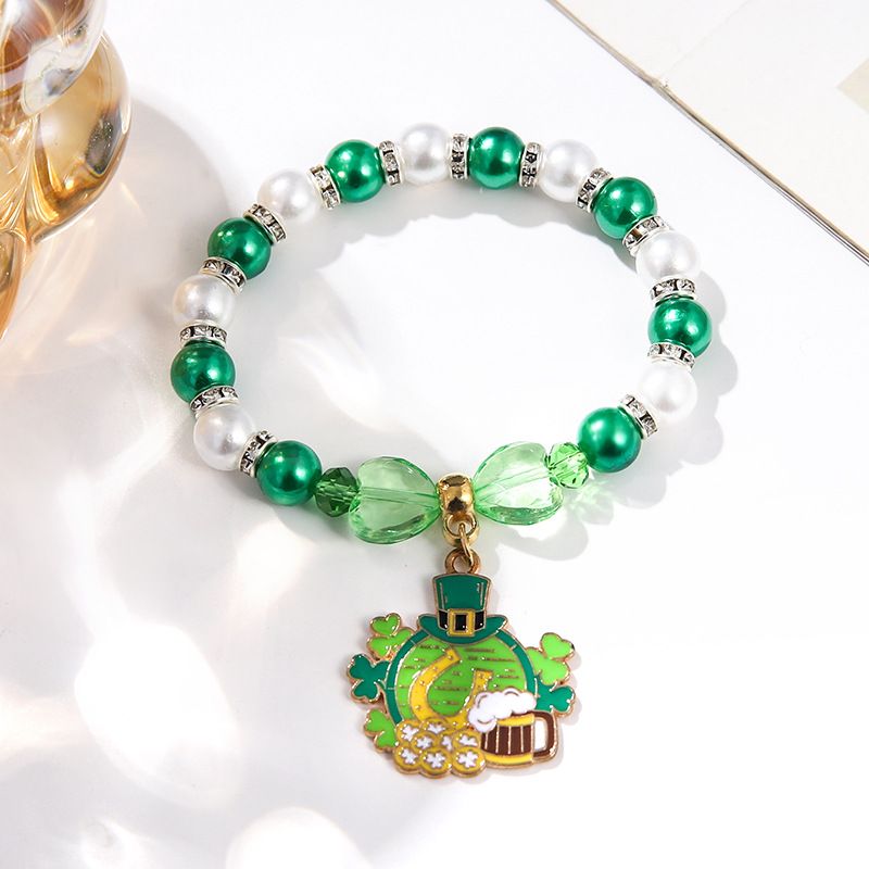 St. Patrick beaded bracelet niche pearl acrylic bracelet alloy pendant jewelry_voghion.com