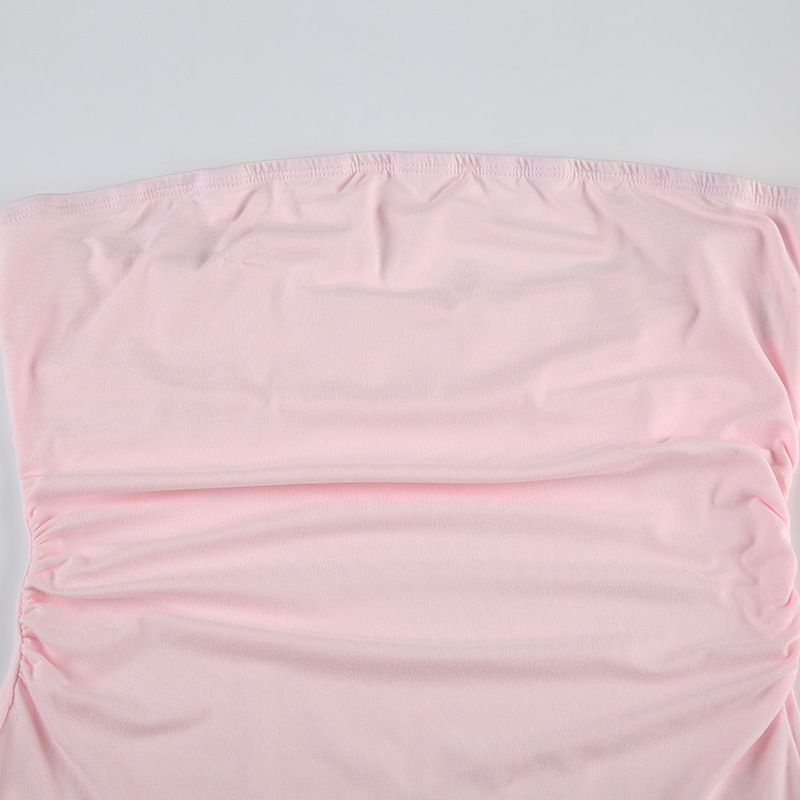 Pure Desire, sexy trägerloses Kleid mit einer Schulter aus Netzstoff, feminines Temperament, hohe Taille, schmale Passform, Schlitz, hüftbetont lang_voghion.com