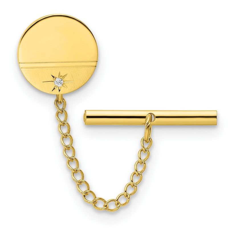 Kelly Waters Gold-plated .01 Ct. Diamond Polished And Satin Round Tie Tac With Safety Chain_voghion.com