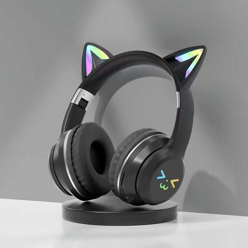 Nuovo auricolare Bluetooth da testa BT035C pieghevole con cambio graduale di colore e auricolare per giochi con orecchie di gatto_voghion.com