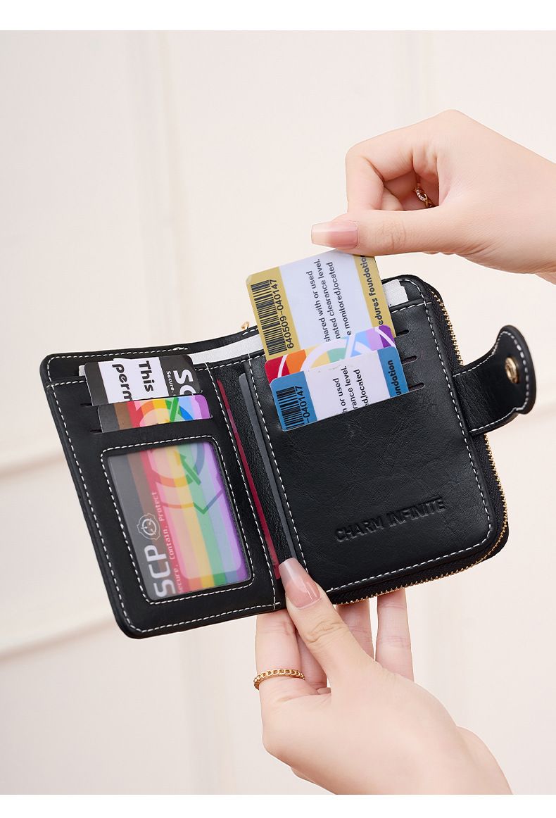 Cross Border Nieuwe RFID Anti Magnetische Korte Portemonnee Multifunctionele Ritssluiting Portemonnee Europese En Amerikaanse Retro Dames Muntenportemonnee_voghion.com