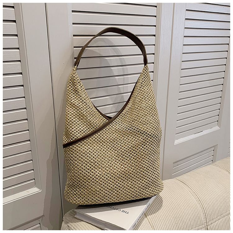 Borse da donna in tessuto di carta a tracolla da donna alla moda Borse da spiaggia estive di grande capacità in paglia Borse tote casual 2023_voghion.com