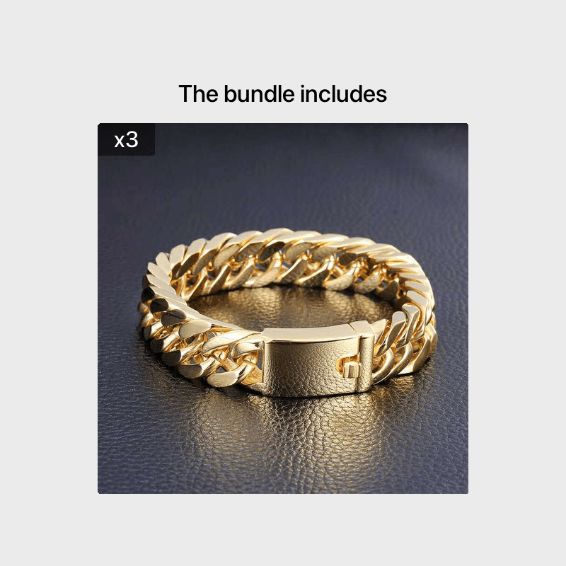 Moda Masculina Banhado A Ouro 10mm Pulseira Liga Dupla Fivela Pulseira Atmosférica Moderna_voghion.com
