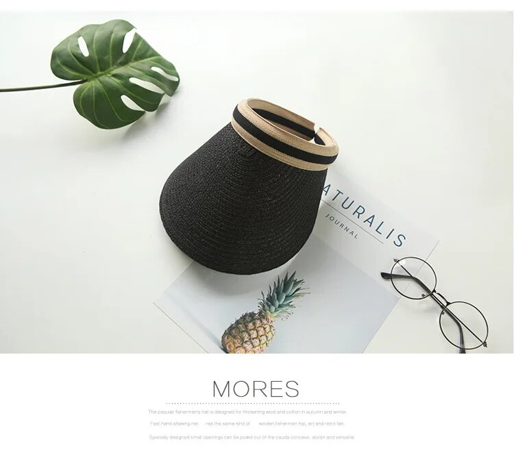 Cappello di paglia con coda di cavallo, da donna, estivo, protettivo, trasparente, fatto a mano, in rafia naturale, con visiera parasole primaverile_voghion.com