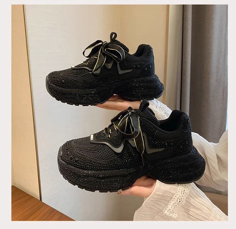 Dikke platform sneakers voor dames met strass steentjes - modieuze streetwear casual schoenen voor hardlopen, wandelen en dagelijks gebruik_voghion.com