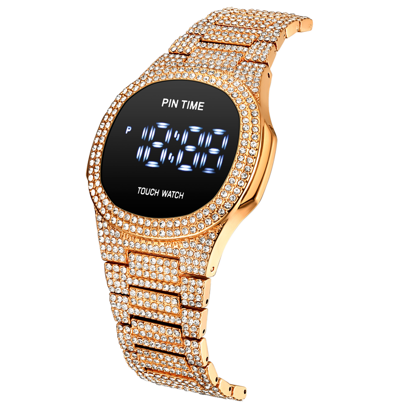 Luxuriöse, minimalistische Digitaluhr für Herren mit Diamantakzenten – wasserdichte Quarzuhr für Business und Freizeit – Roségold, Silber, Gold, Schwarz_voghion.com