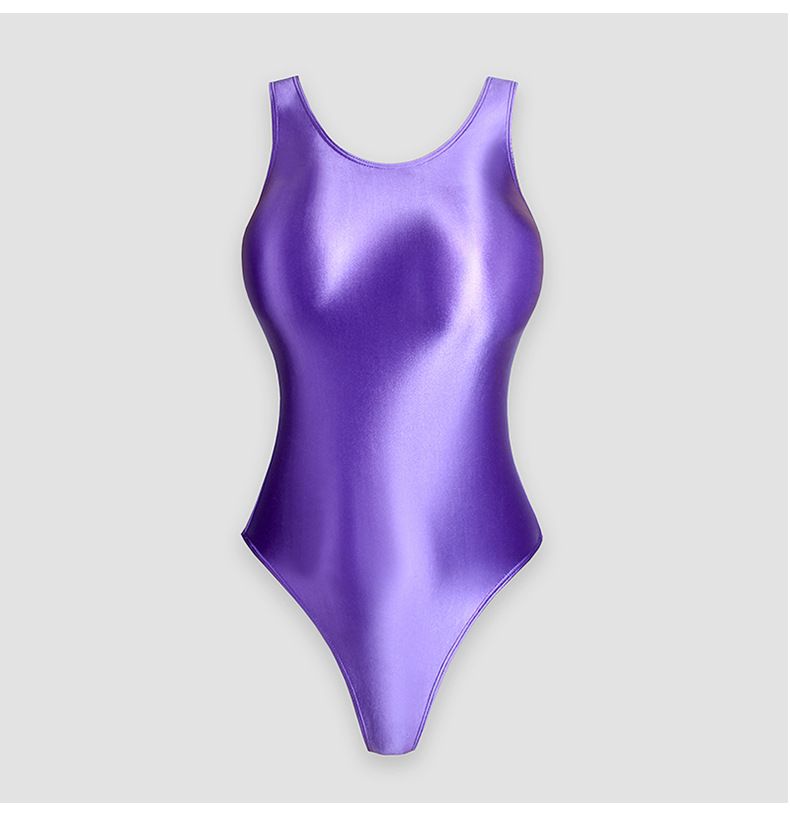 Shiny Silk Solid Color Base Layer Round Neck Bodysuit Shaping Smooth High Cut Sherbin Shape Gymnastics Swimsuit_voghion.com
