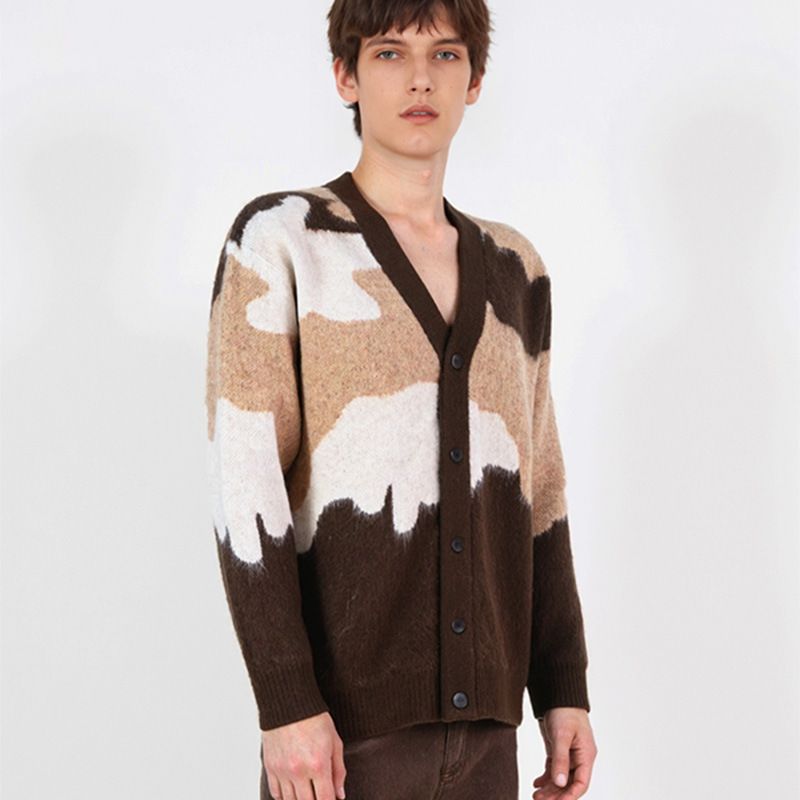 Cardigan da uomo con scollo a V - Pullover casual in morbida maglia con orlo a coste, vestibilità comoda e ampia per l'inverno (cachi, grigio)_voghion.com